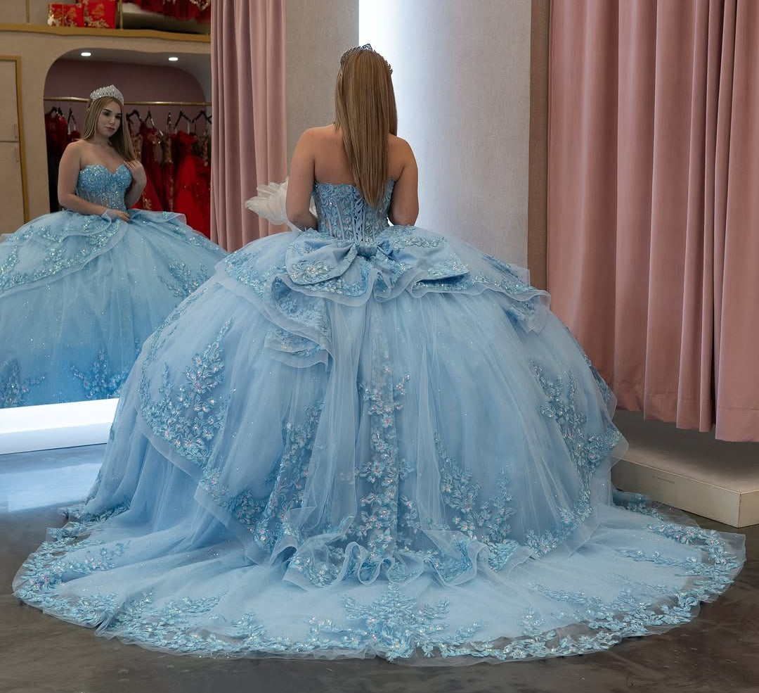 Vestidos de quinceañera con hombros descubiertos, tul princesa, apliques, vestidos de quinceañera HE530