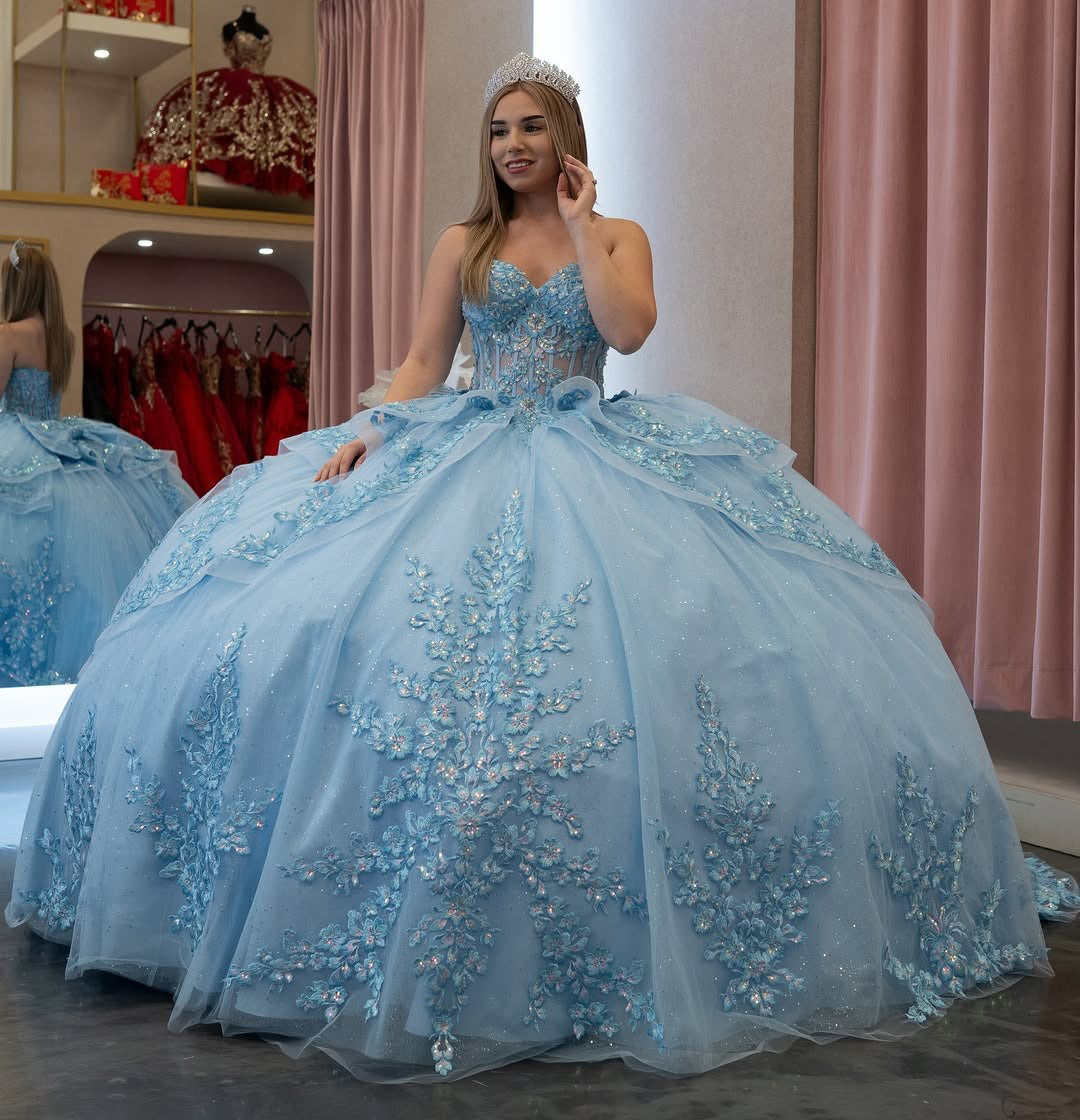 Vestidos de quinceañera con hombros descubiertos, tul princesa, apliques, vestidos de quinceañera HE530