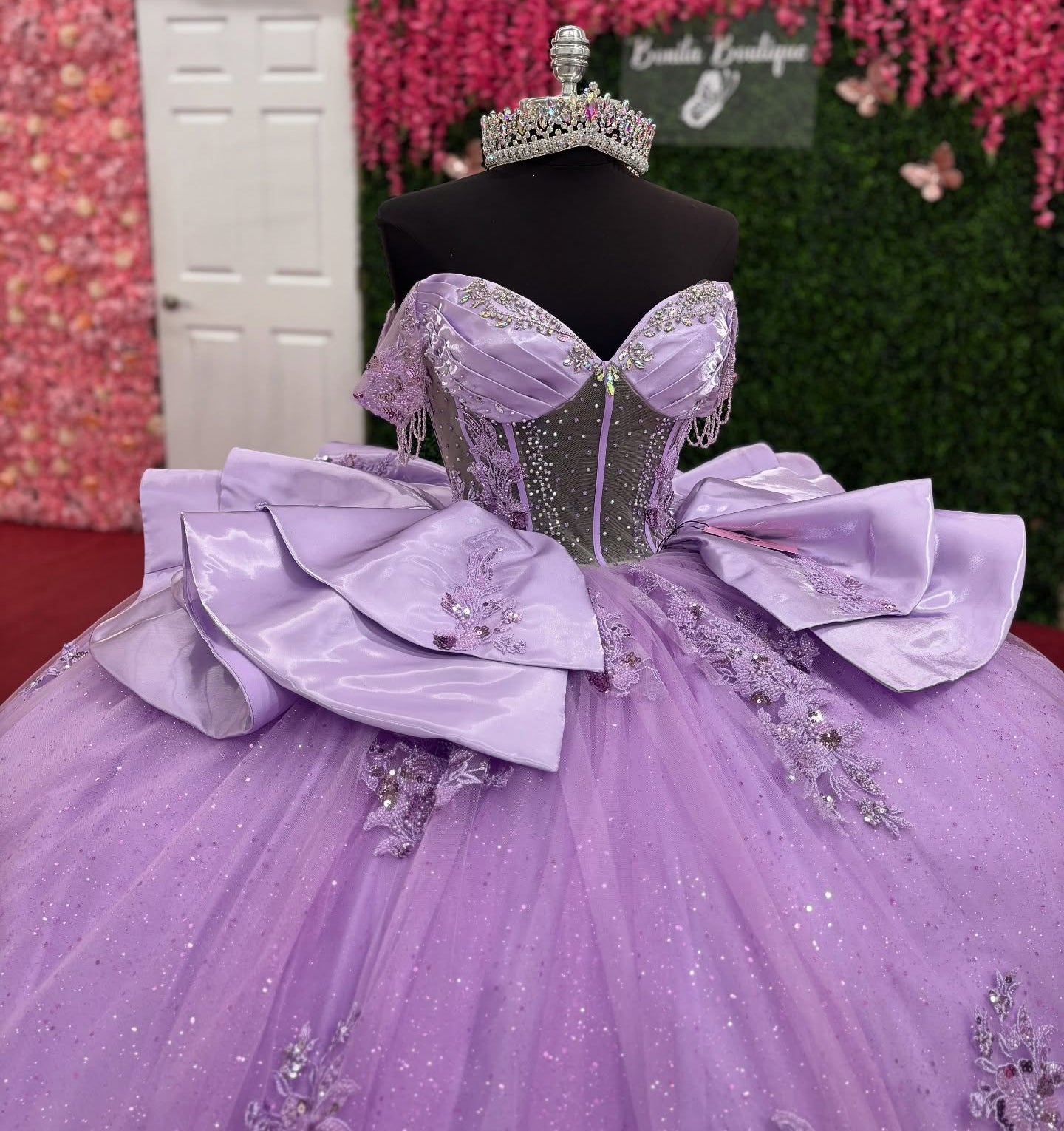 Off Shoulder Lilac Tulle Corset Appliqued Princess Quinceanera Dresses for Sweet 16 HE952
