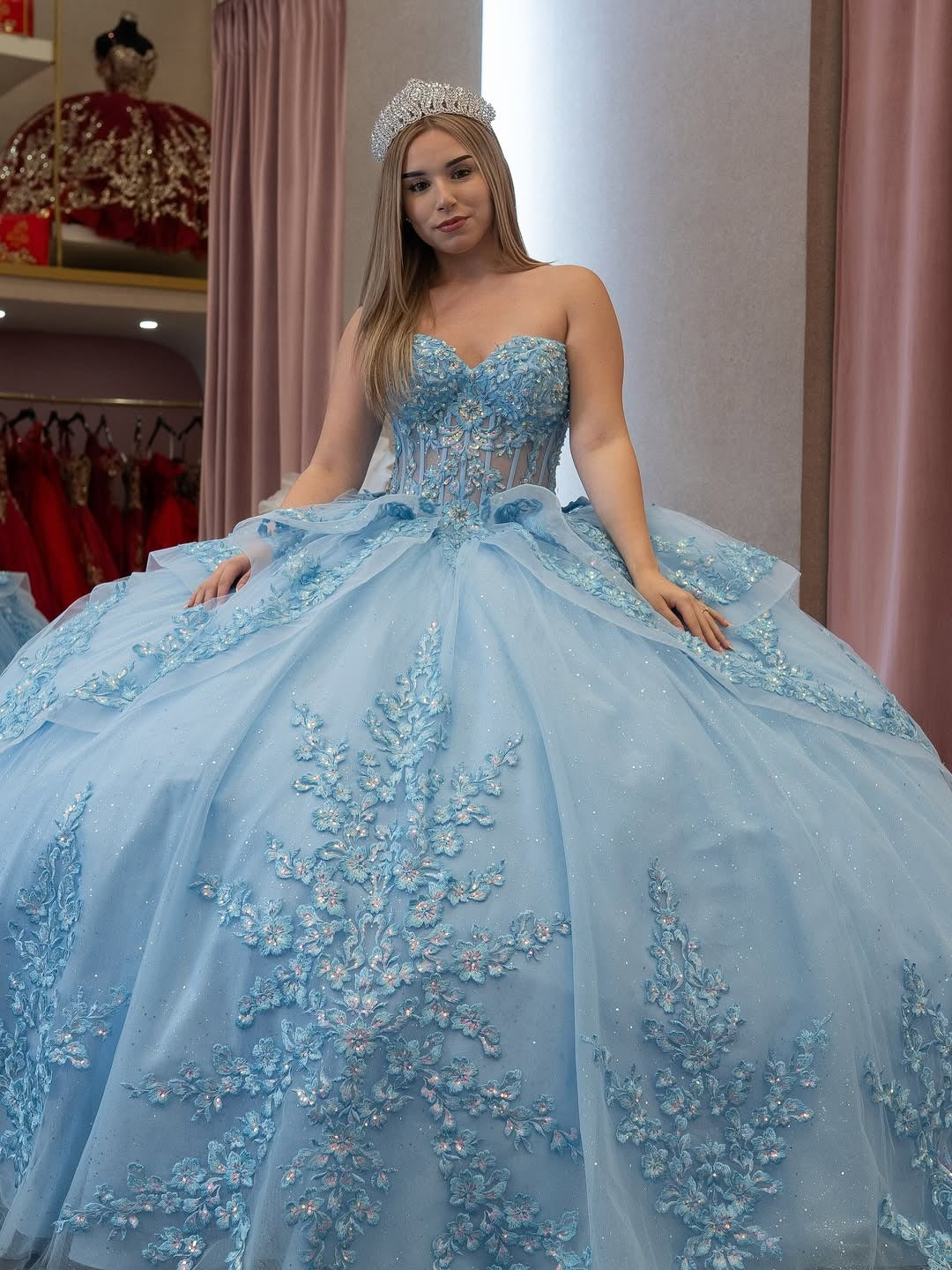 Vestidos de quinceañera con hombros descubiertos, tul princesa, apliques, vestidos de quinceañera HE530