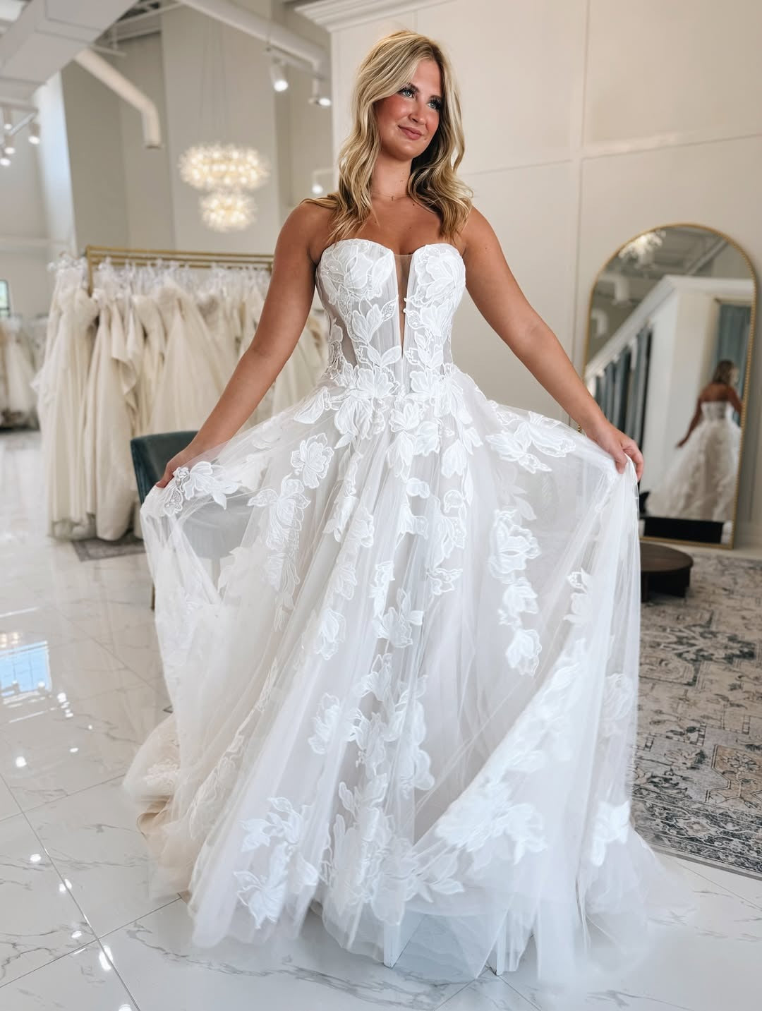 Sweetheart A Line Tulle Lace Appliqued Boho Wedding Dresses for Bride HE793