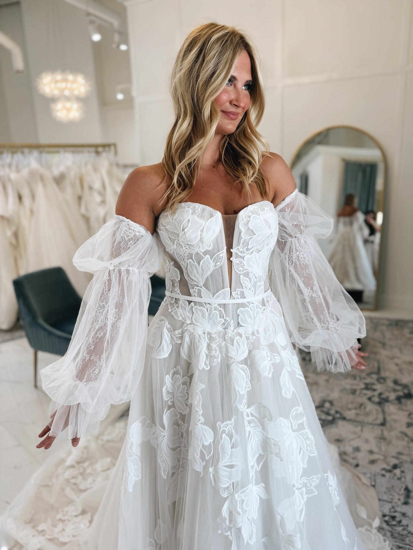 Sweetheart A Line Tulle Lace Appliqued Boho Wedding Dresses for Bride HE793
