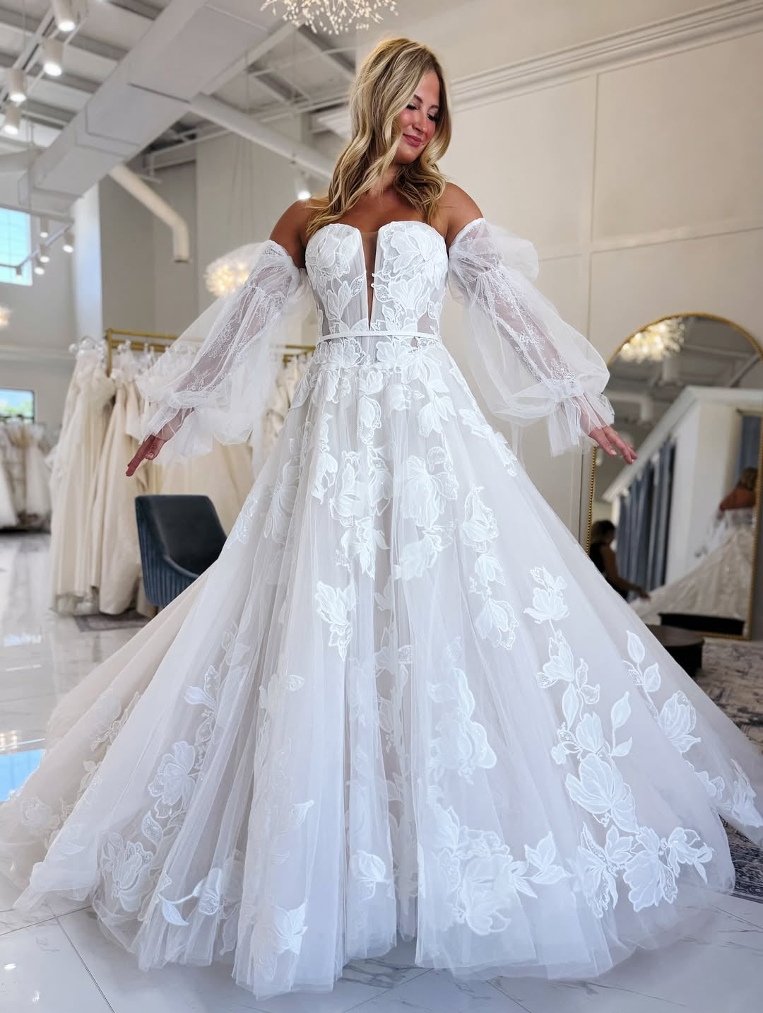 Sweetheart A Line Tulle Lace Appliqued Boho Wedding Dresses for Bride HE793