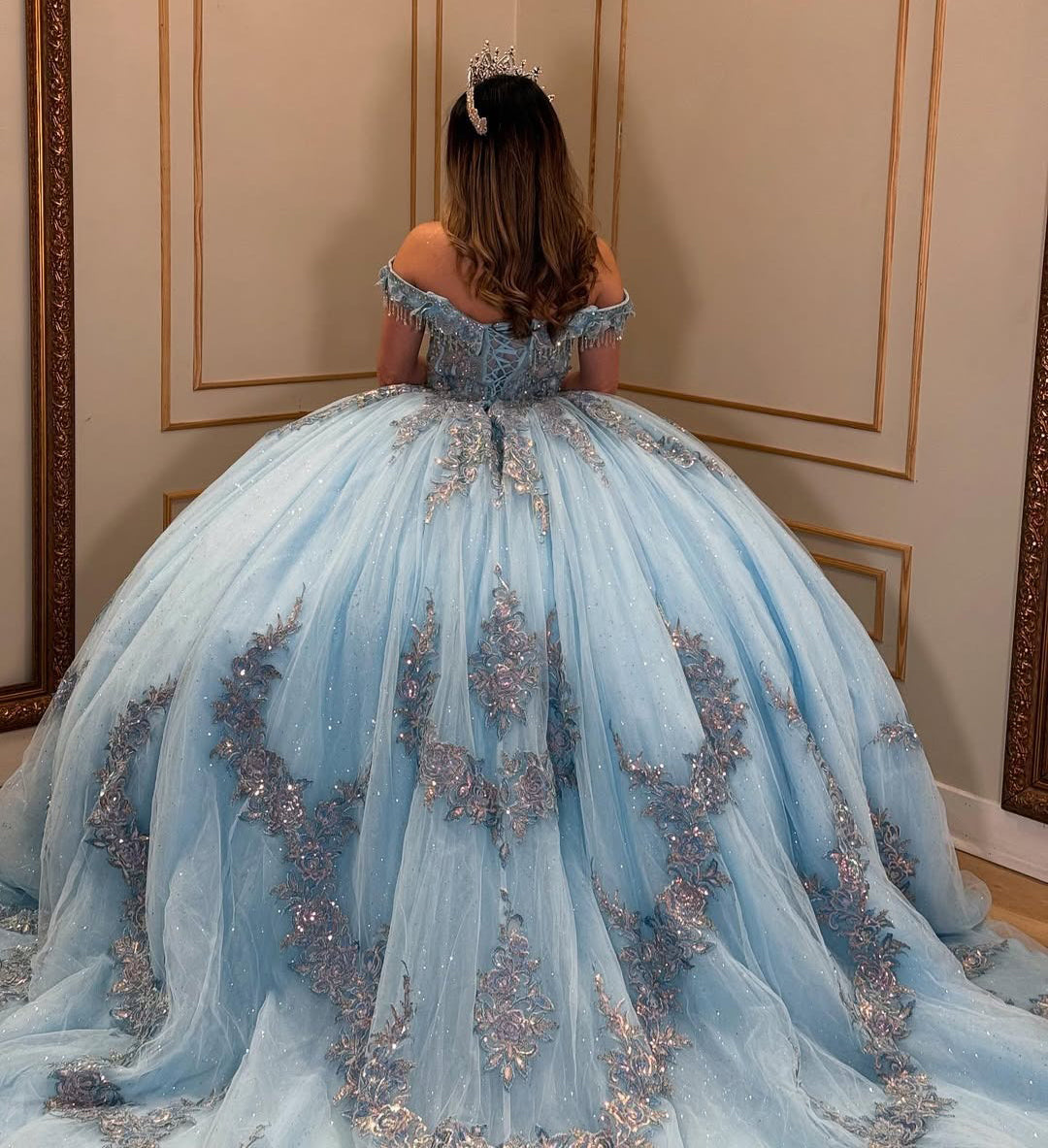 Vestidos de quinceañera con hombros descubiertos, tul princesa, apliques, vestidos de quinceañera HE530