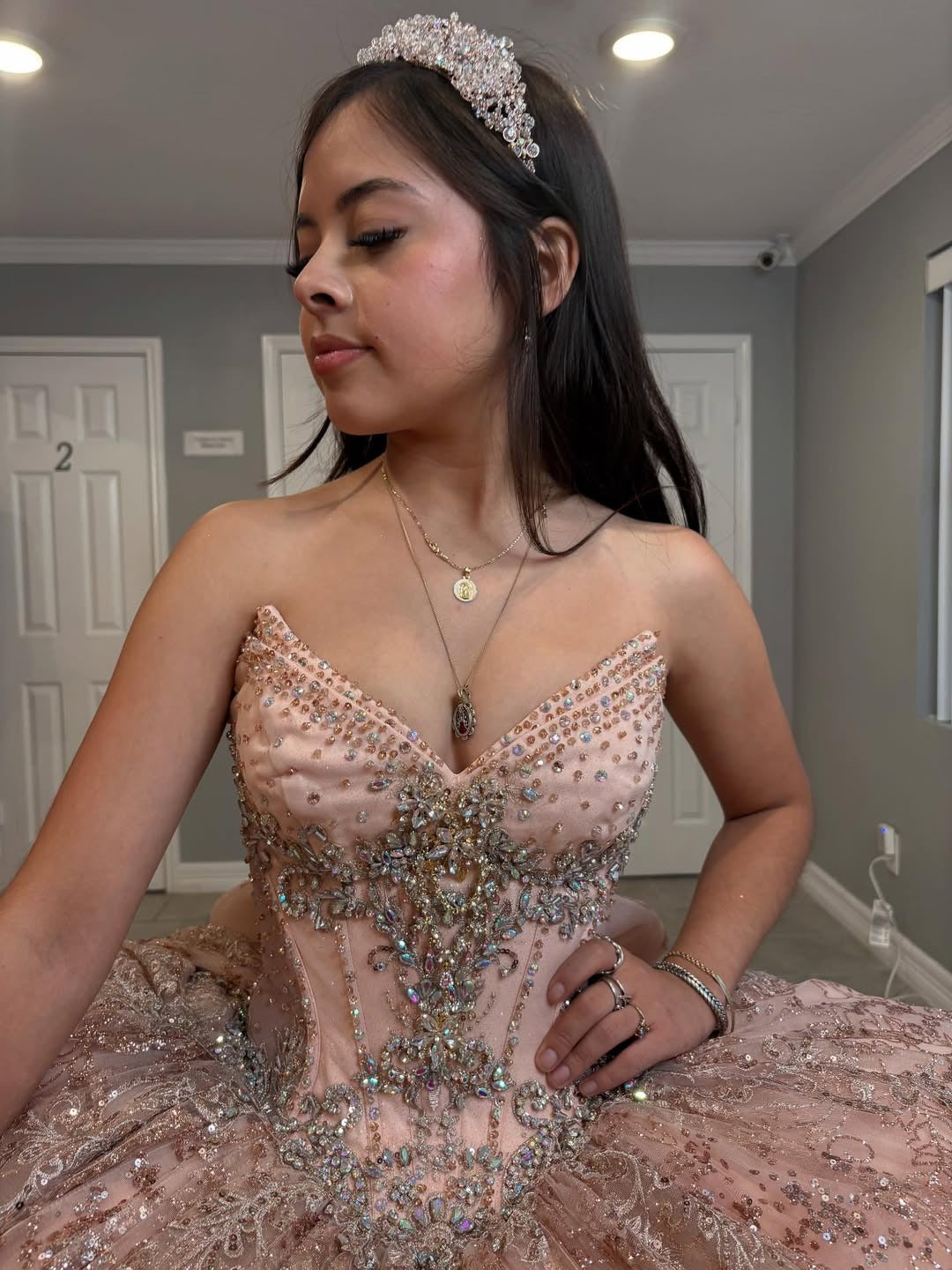 Sweetheart Glittery Tulle Sequin Beaded Quinceanera Dresses with Long Train HE815