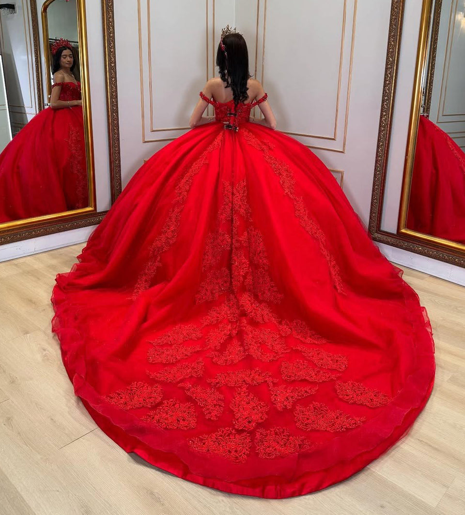Vestidos de quinceañera con hombros descubiertos, tul princesa, apliques, vestidos de quinceañera HE530
