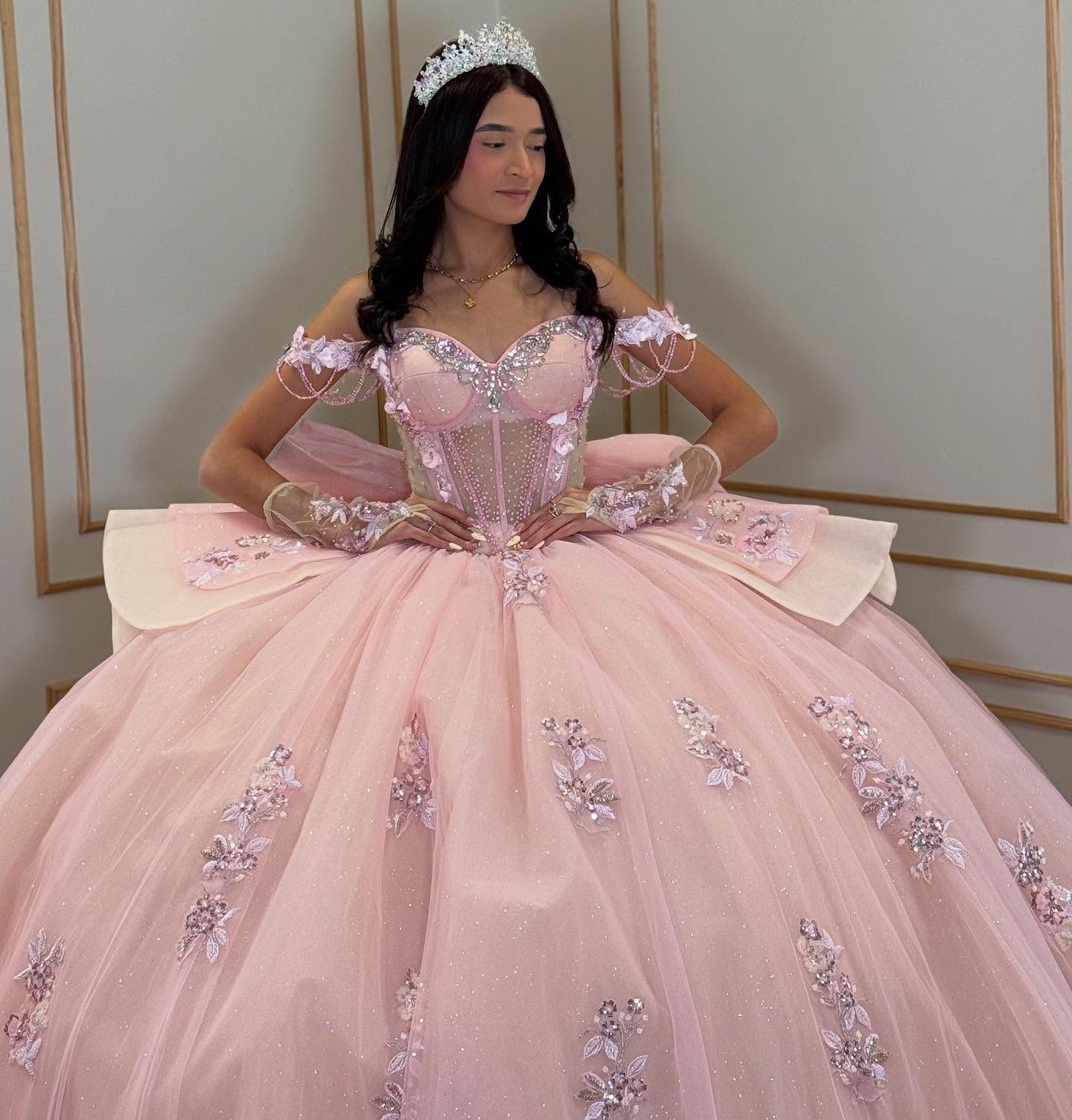 Vestidos de quinceañera con hombros descubiertos, tul princesa, apliques, vestidos de quinceañera HE530