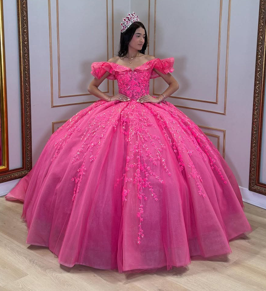 Vestidos de quinceañera con hombros descubiertos, tul princesa, apliques, vestidos de quinceañera HE530