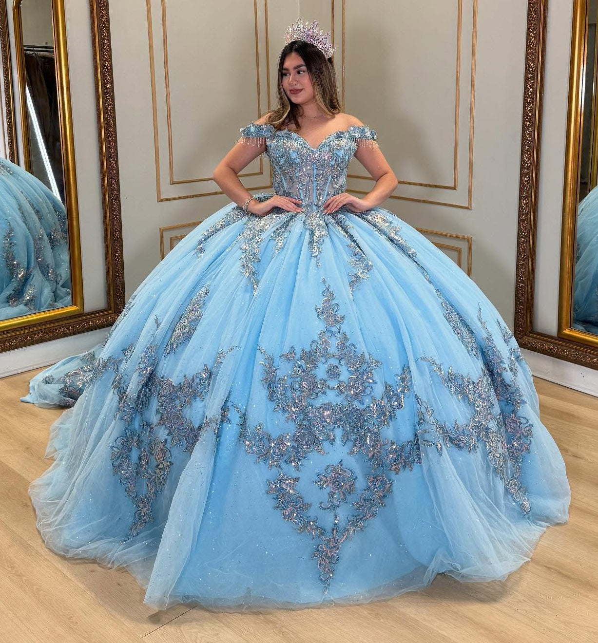 Vestidos de quinceañera con hombros descubiertos, tul princesa, apliques, vestidos de quinceañera HE530