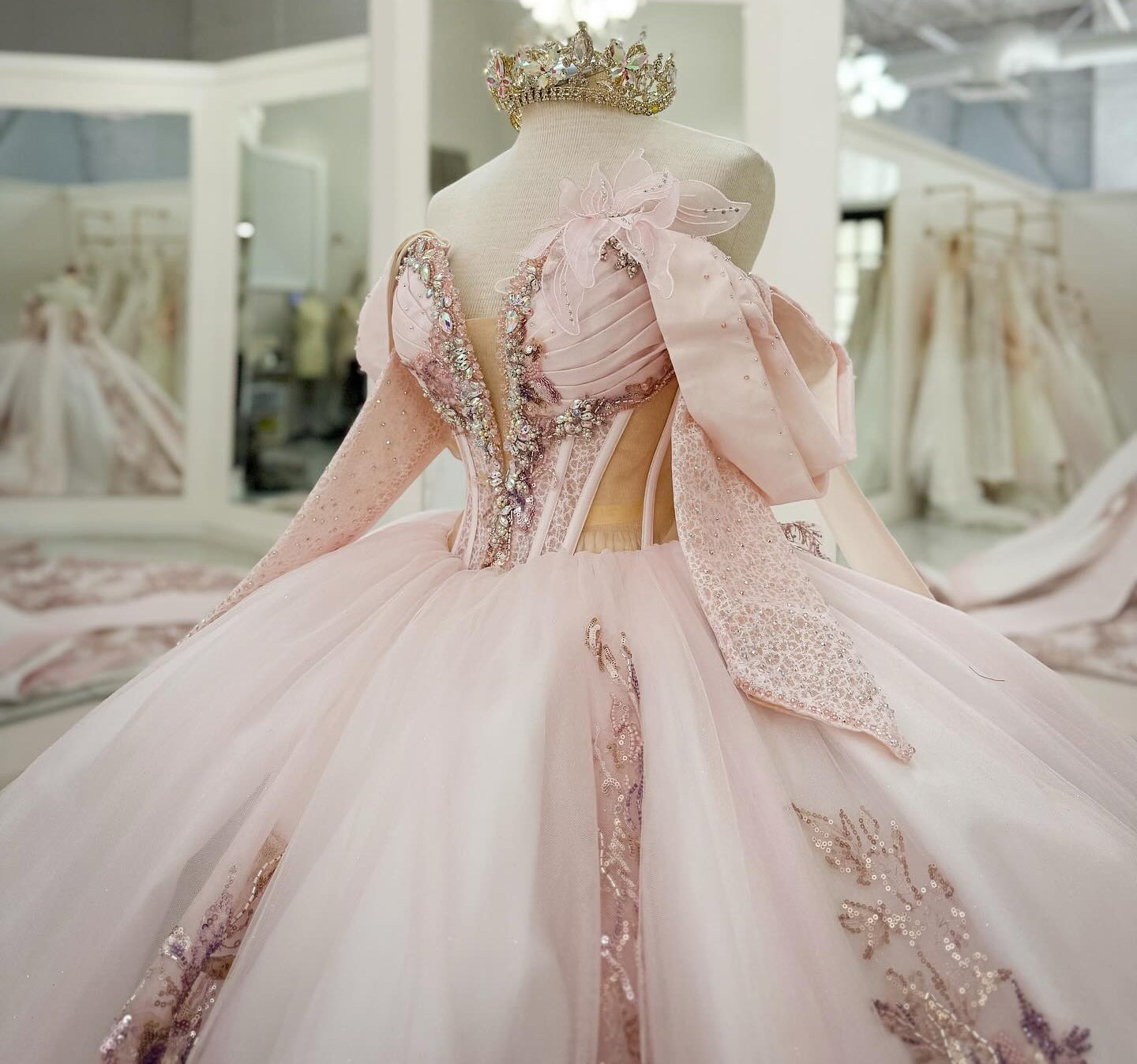 Ball Gown Tulle Appliqued Off Shoulder Quinceanera Dresses for Sweet 16 HE825