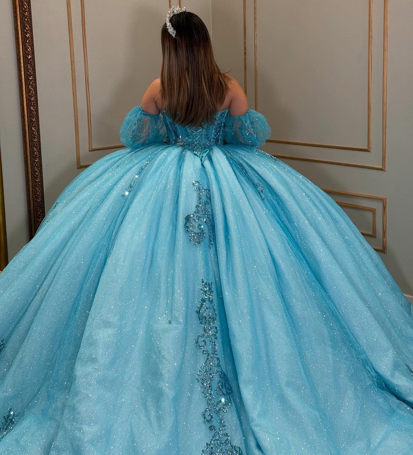Sweetheart Tulle Lace Beaded Princess Quinceanera Dresses with Detachable Sleeves HE872