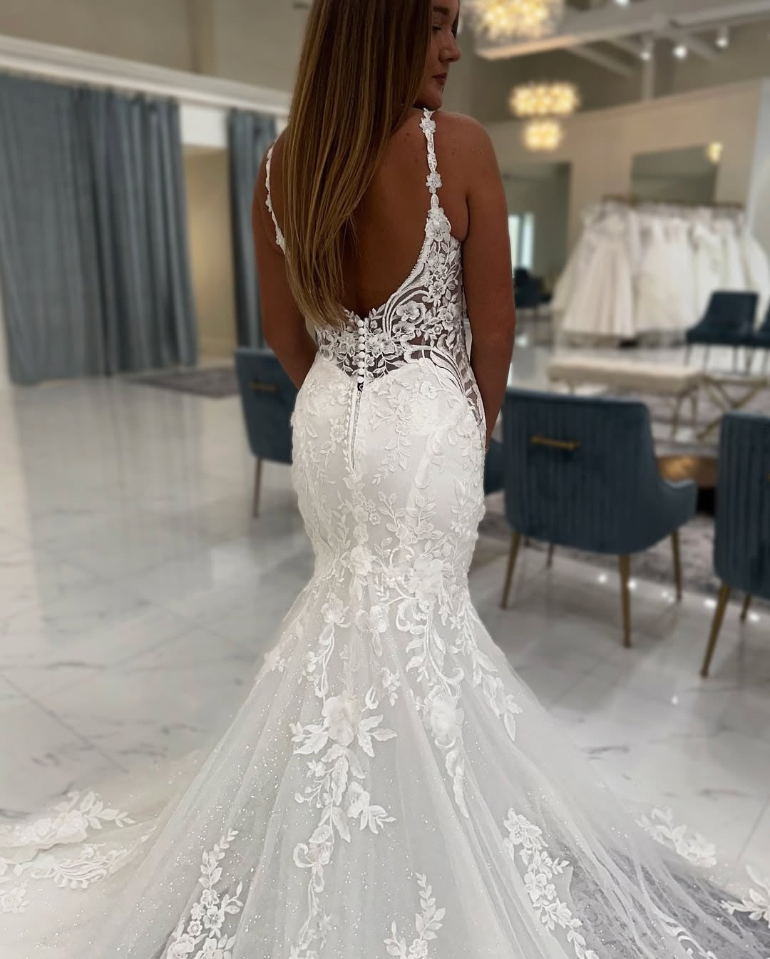 Mermaid Tulle Lace Appliqued V Neck Boho Wedding Dresses for Women HE792