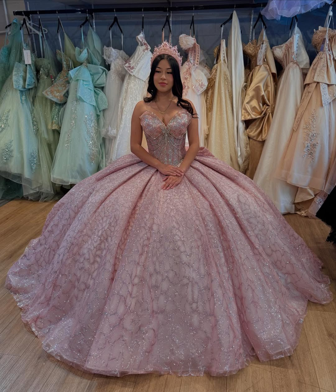 Sweetheart Ball Gown Princess Sequin Beaded Glittery Quinceanera Dresses HE770