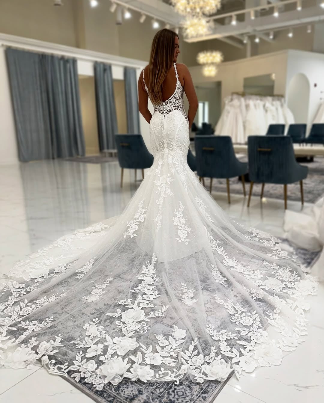 Mermaid Tulle Lace Appliqued V Neck Boho Wedding Dresses for Women HE792