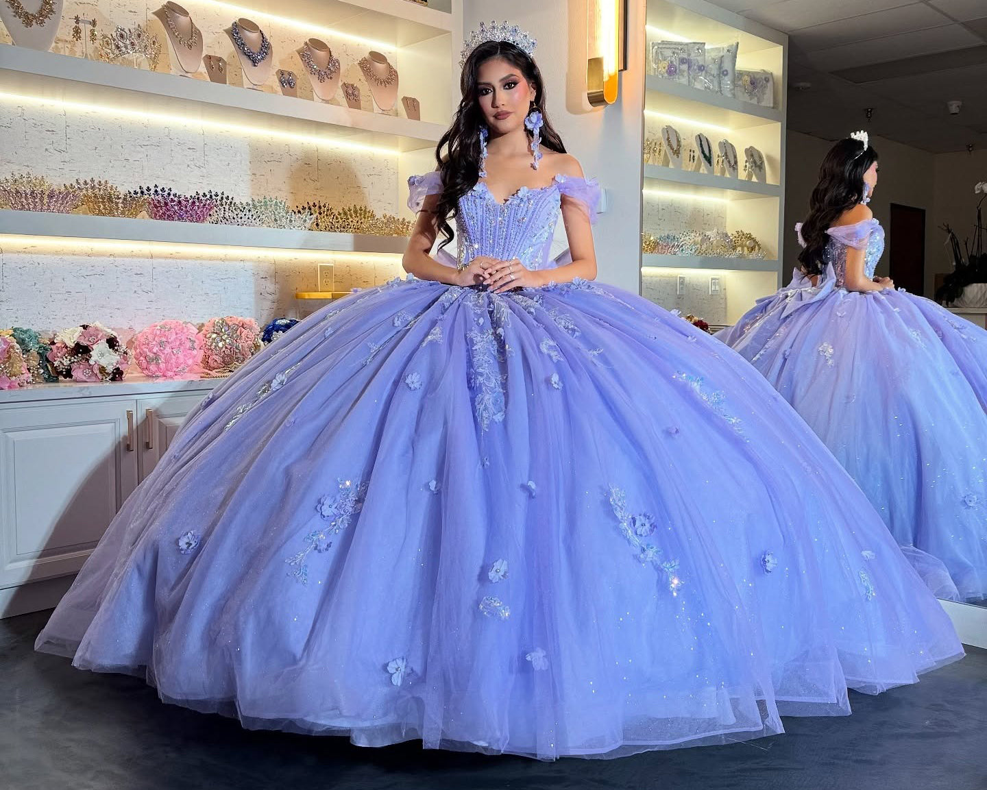 Gorgeous Ball Gown Tulle Lace Beaded Sweet 16 Lavender Quinceanera Dresses HE894