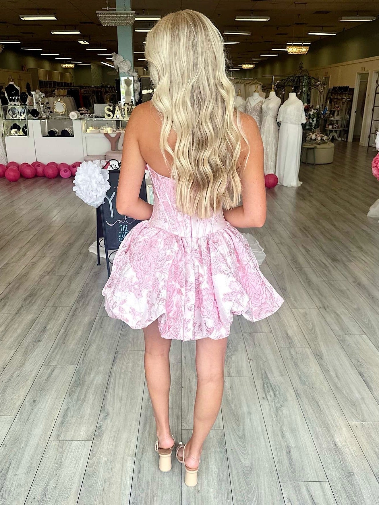 Strapless Corset Satin Floral Print A Line Homecoming Dresses for Juniors HE837
