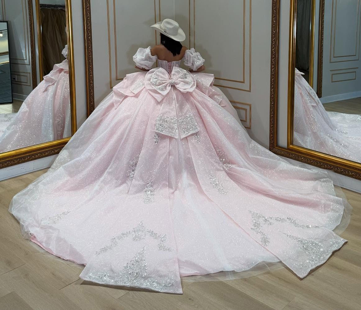 Vestidos de quinceañera con hombros descubiertos, tul princesa, apliques, vestidos de quinceañera HE530