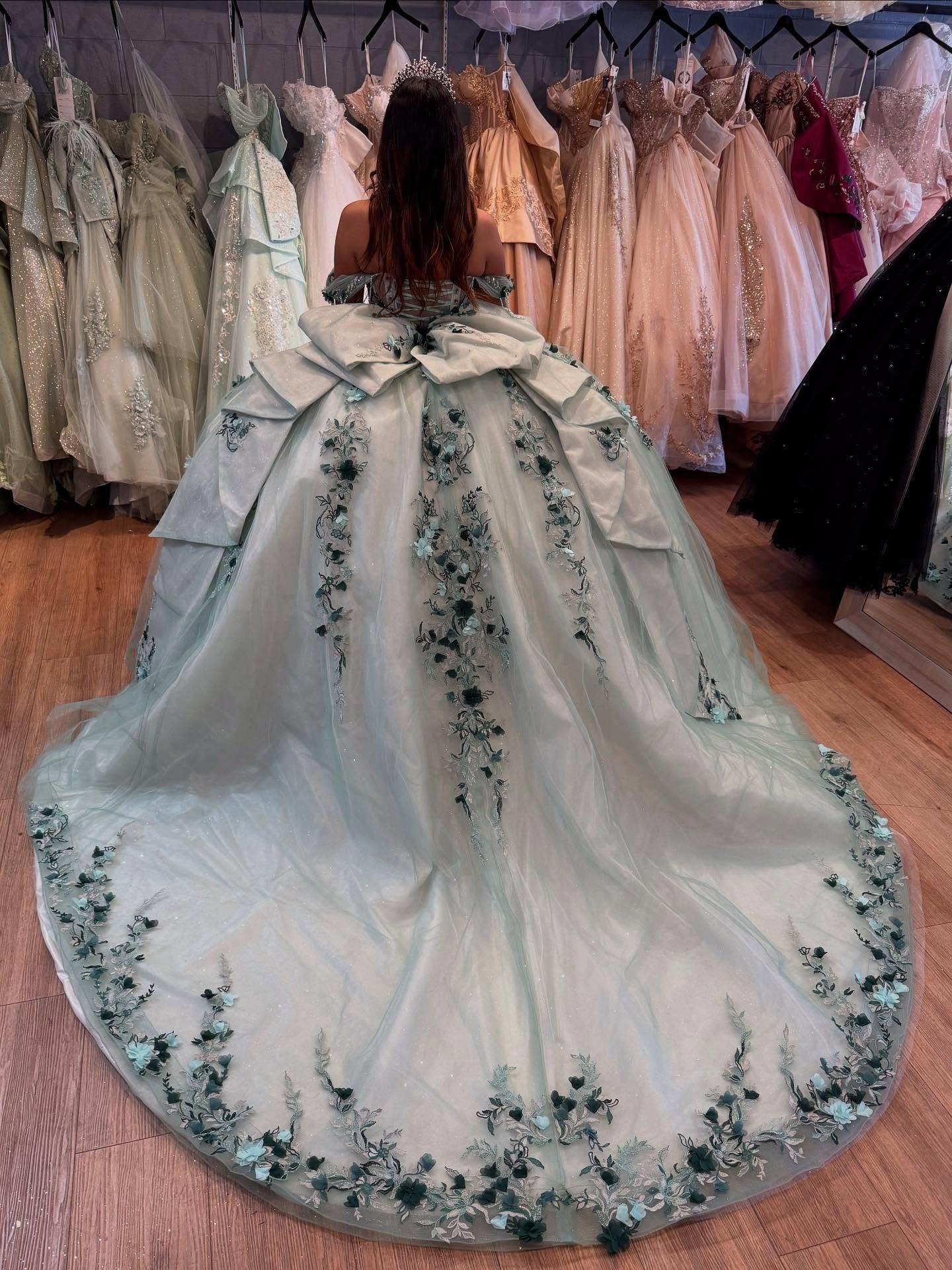 Princess Ball Gown Tulle Corset 3D Flowers Sweet 16 Quinceanera Dresses HE895
