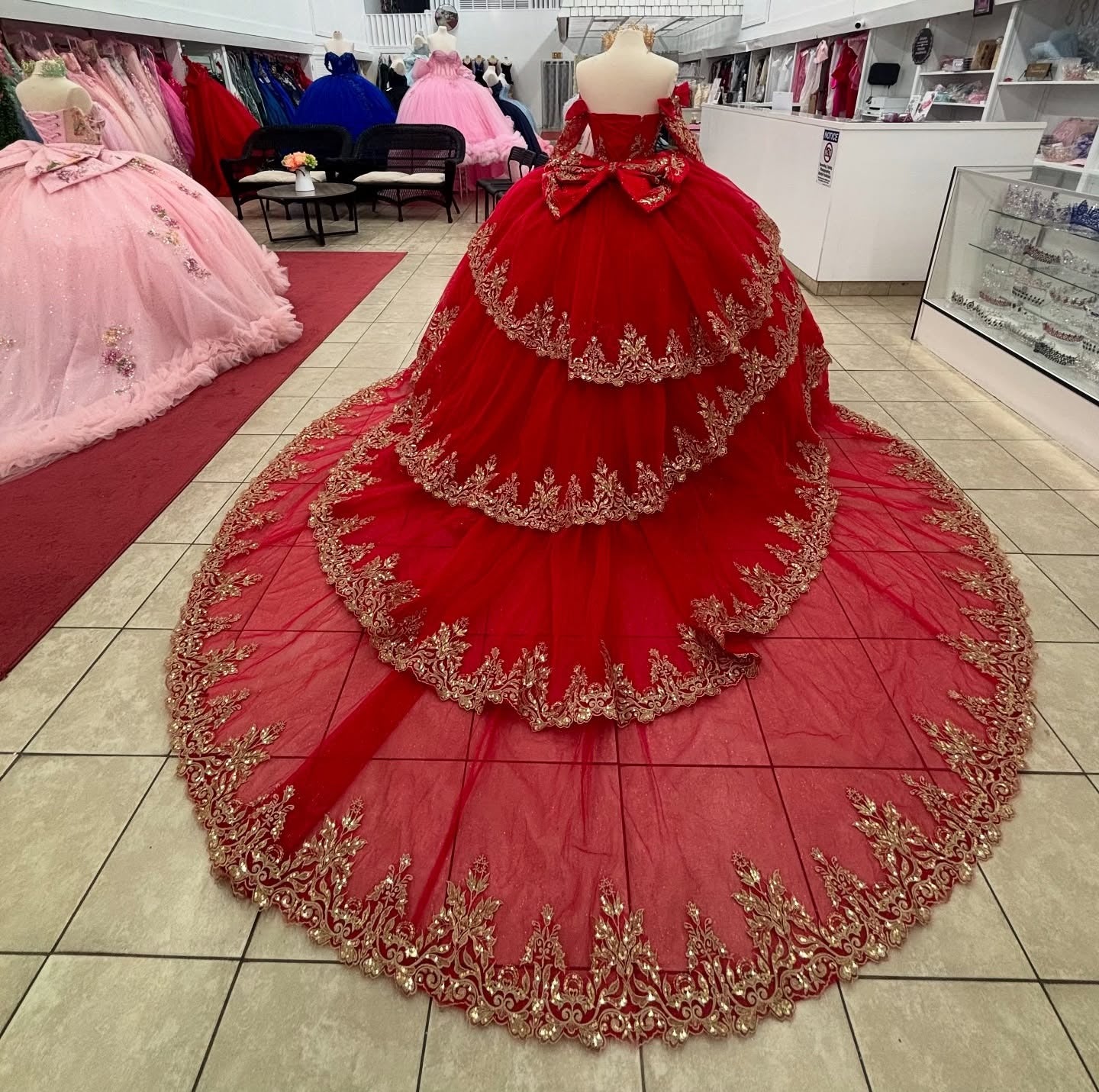 Glittery Tulle Lace Long Sleeves Sweetheart Red Quinceanera Dresses for Birthday Party HE946