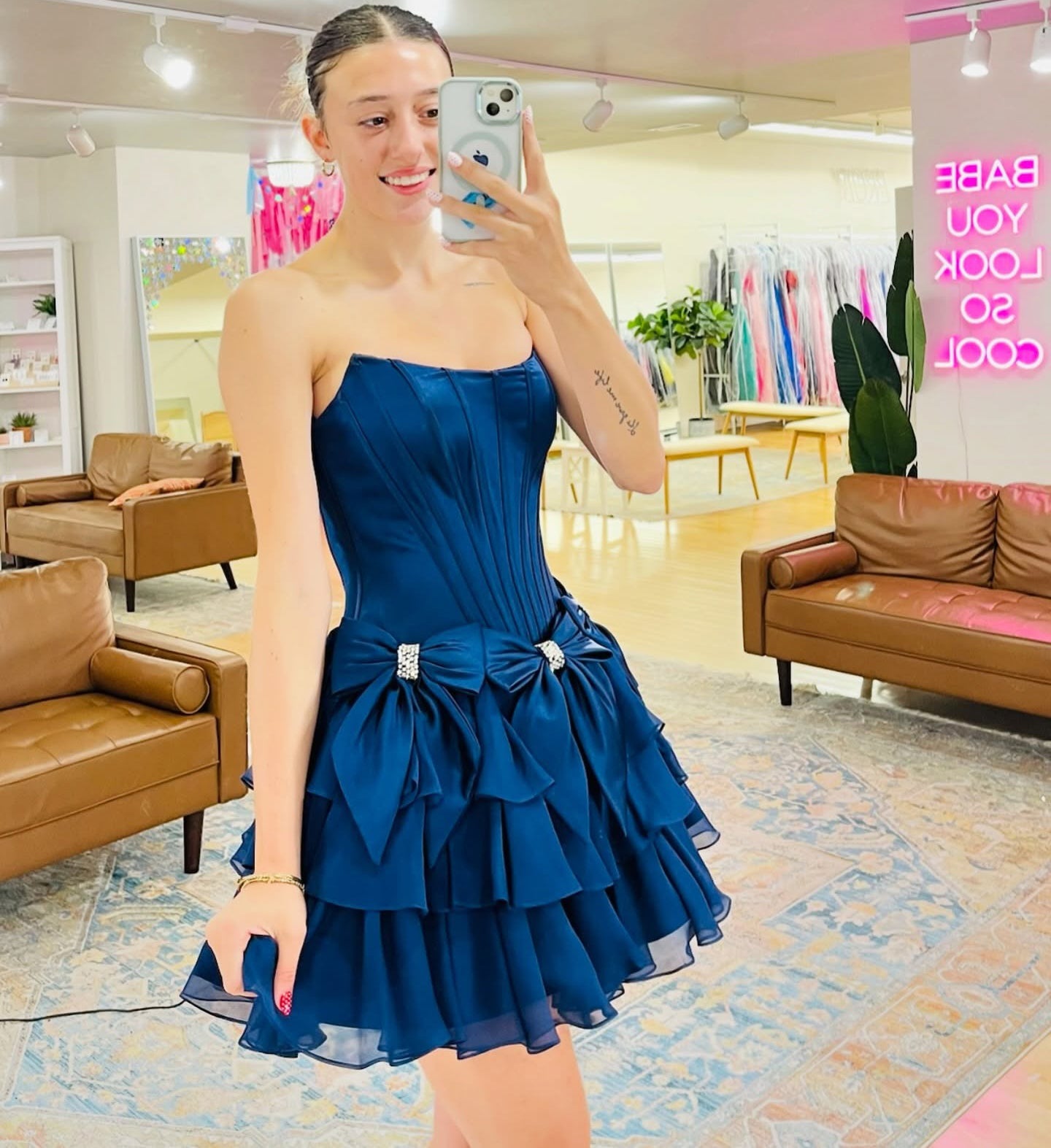 Strapless A Line Chiffon Tiered Knee Length Homecoming Dresses for Juniors HE1494
