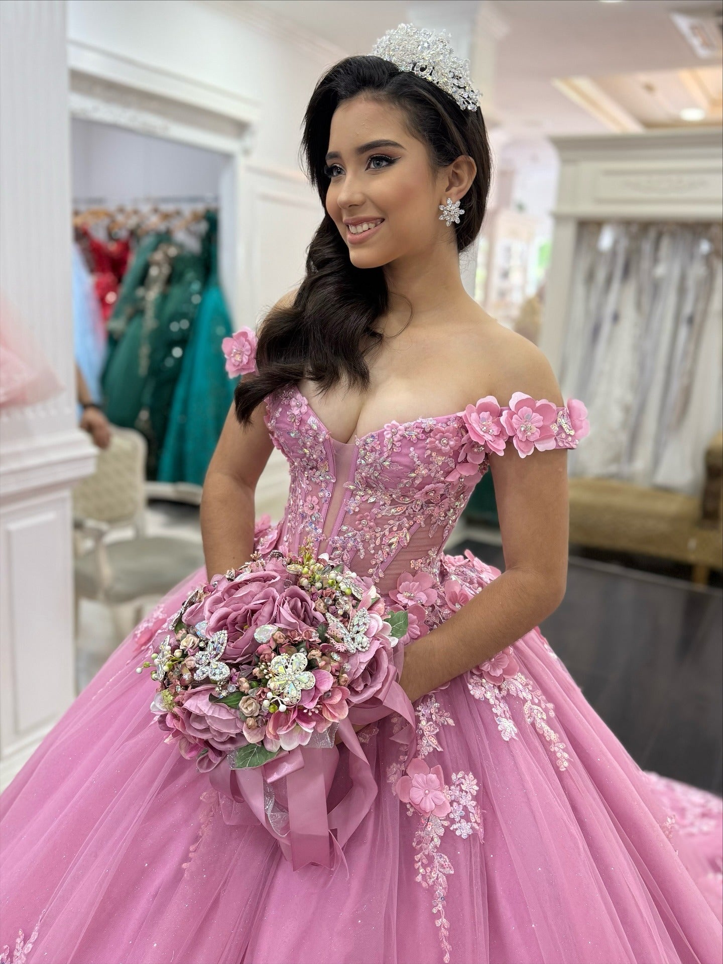 Off Shoulder Tulle Appliqued Gorgeous Sweet 16 Quinceanera Dresses for Birthday Party HE1047