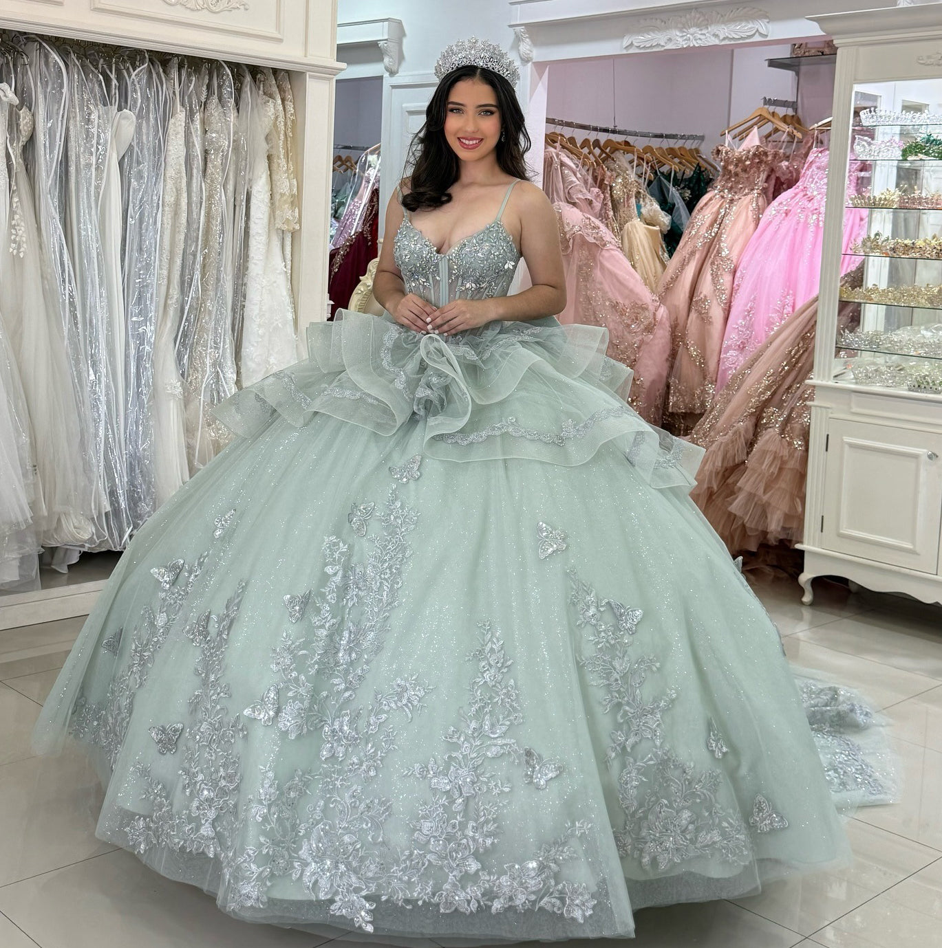 Ball Gown Princess Sweetheart Quinceanera Dresses Sage Green Sweet 16 Birthday Party Gowns HE1002