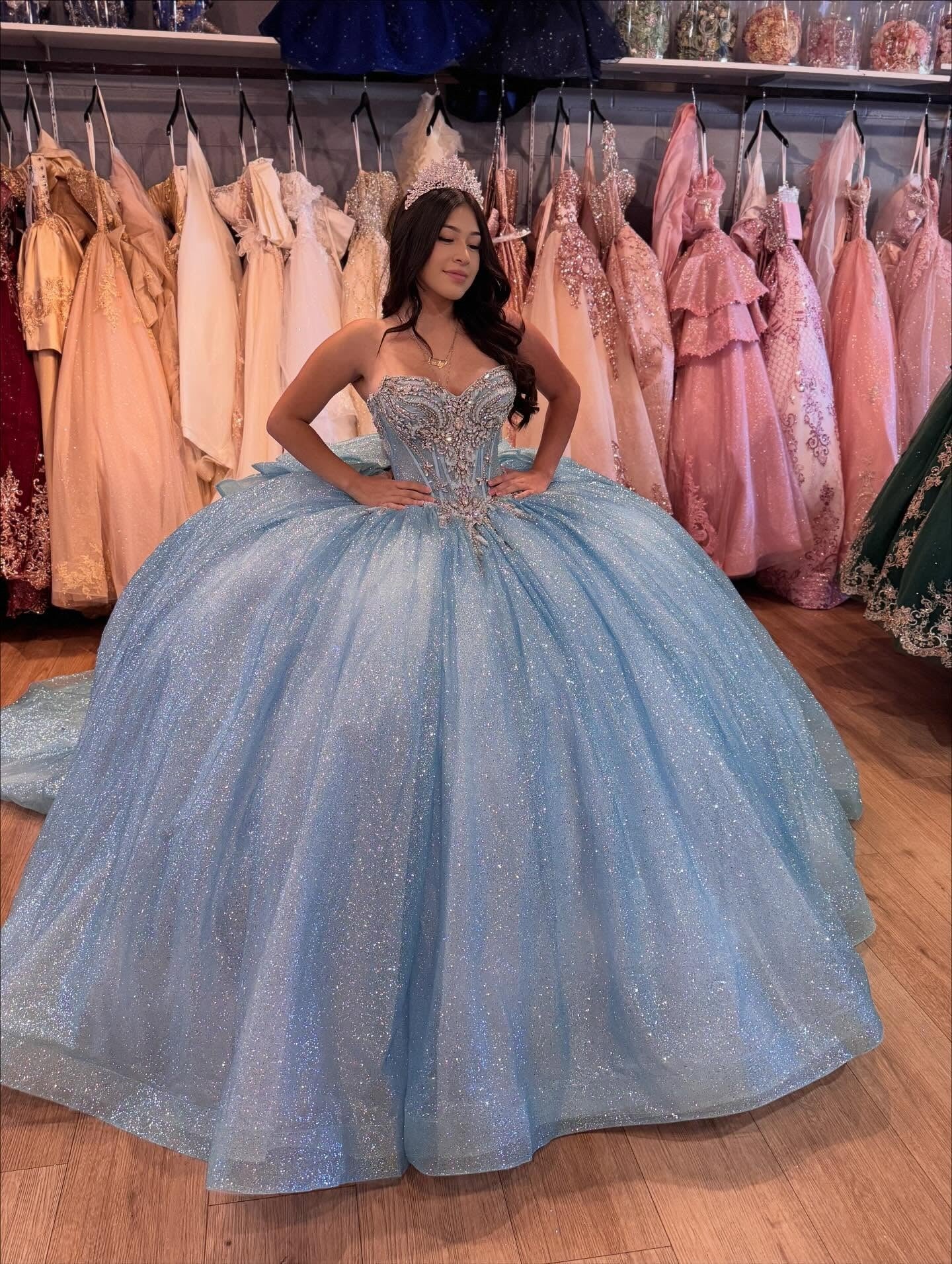 Glittery Sequin Tulle Beaded Princess Quinceanera Dresses Sweet 16 Birthday Gowns HE1046