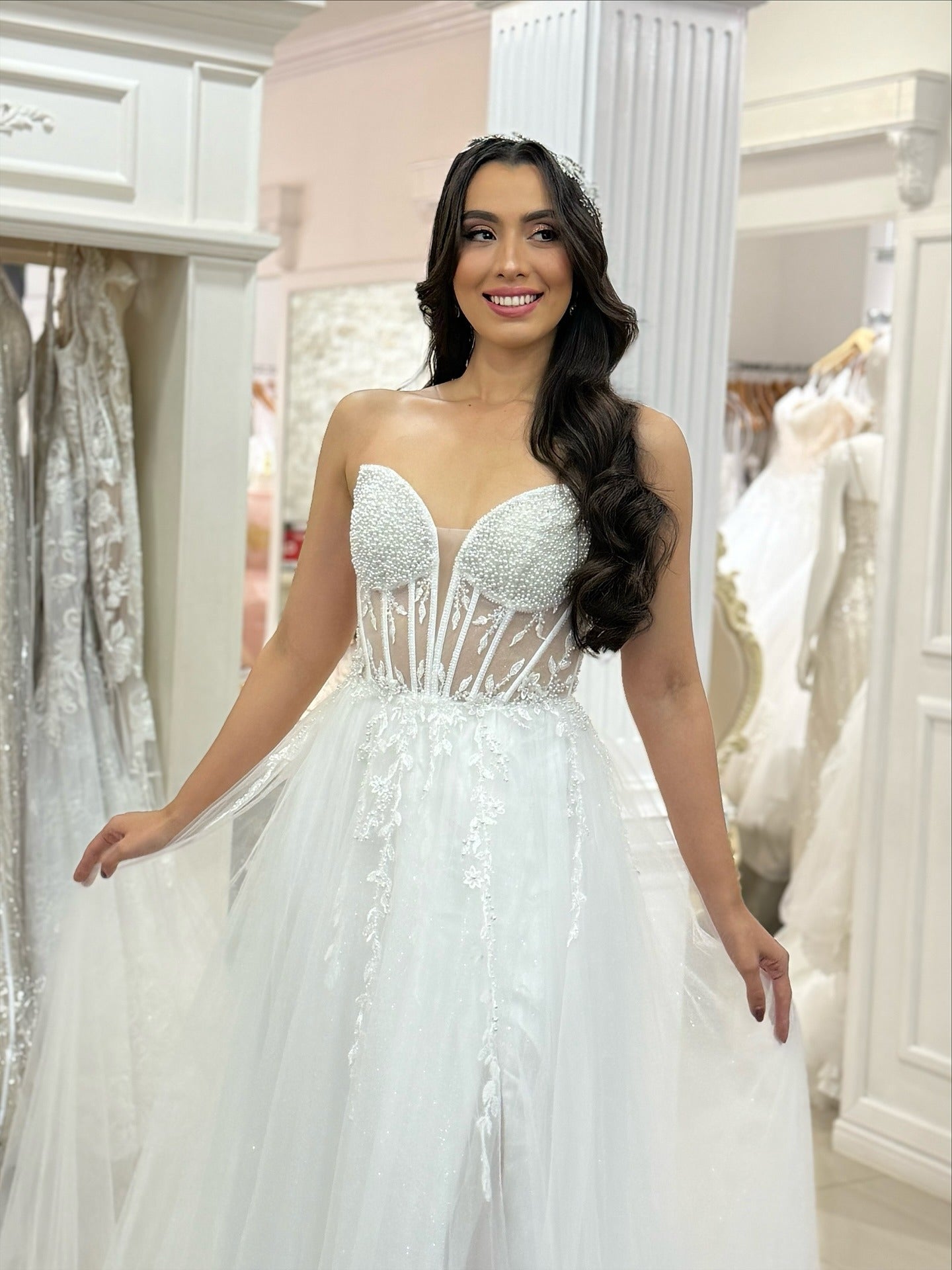 Sweetheart A-Linie Tüll 3D Blumen Strand Brautkleider für die Braut HE878