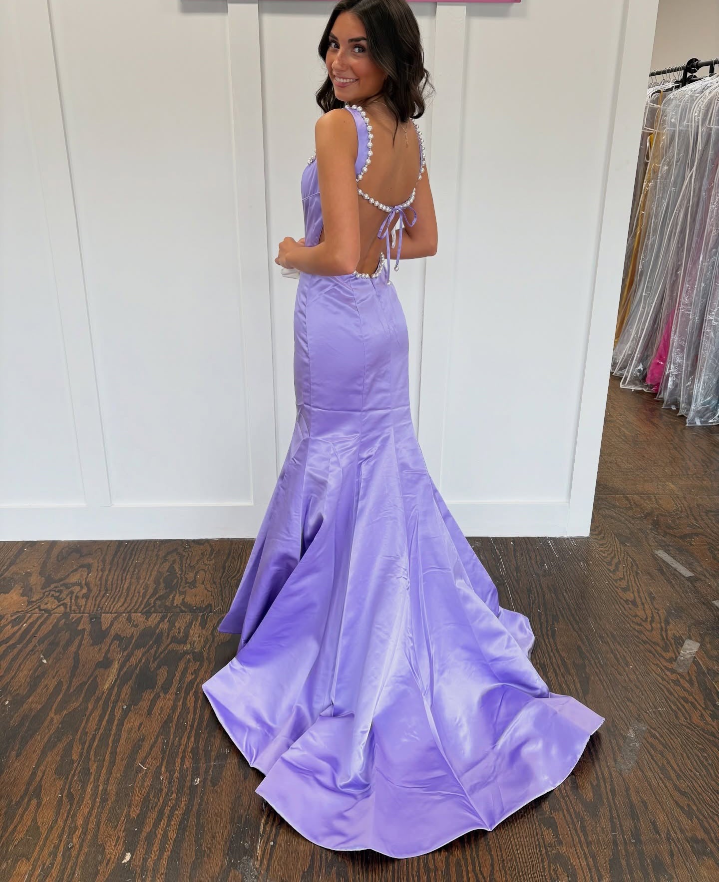 Mermaid Satin Crystal Beaded Prom Dresses Long Sleeveless Plus Size Evening Gowns HE1094
