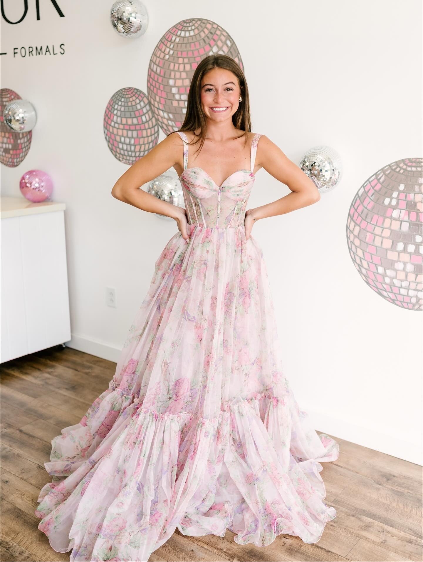 Women's Chiffon Floral Print A Line Long Prom Dresses Sweetheart Formal Evening Gowns HE1099