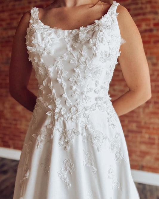 Sweetheart A-Linie Tüll 3D Blumen Strand Brautkleider für die Braut HE878