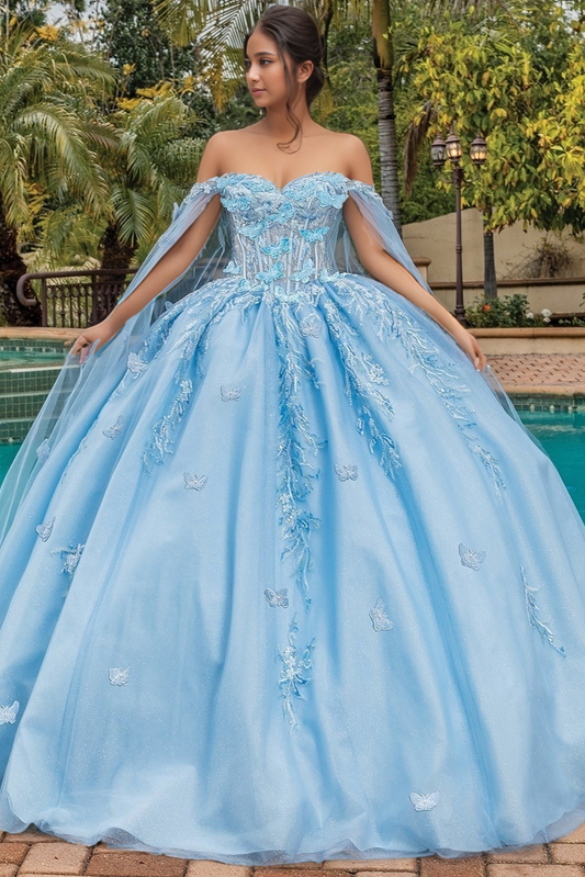 Off Shoulder Ball Gown Sweet 16 Tulle Appliqued Quinceanera Dresses HE873