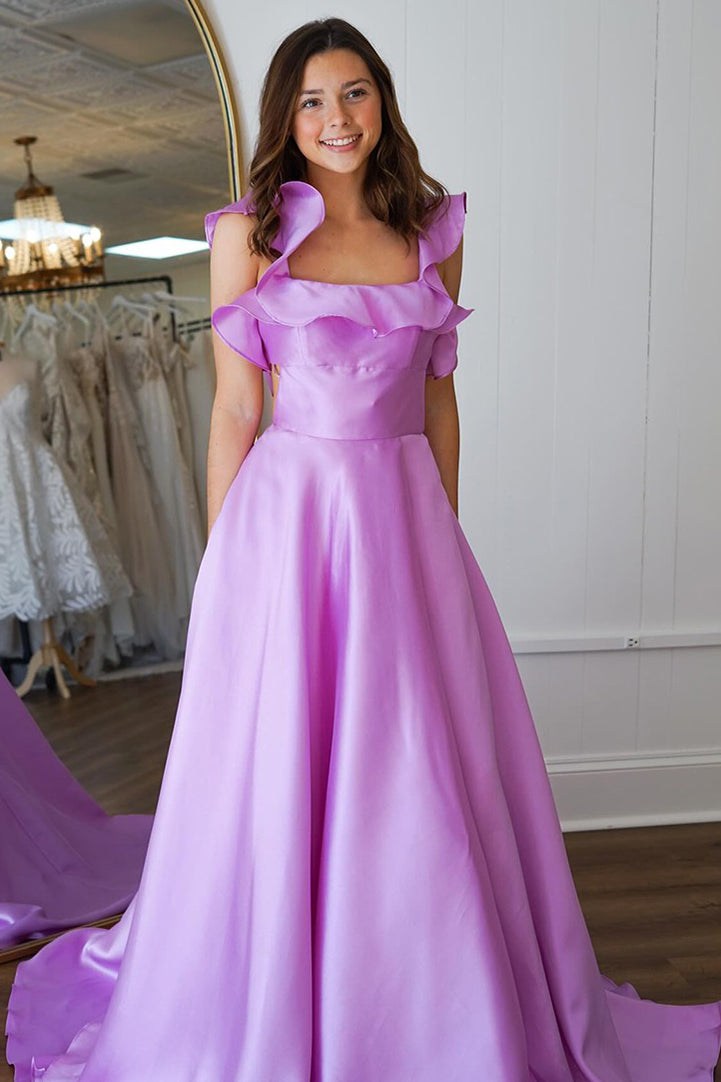 HE034-Vestido de fiesta de satén de corte A, largo con lazo grande, talla grande, elegante, para noche, banquete, para mujer