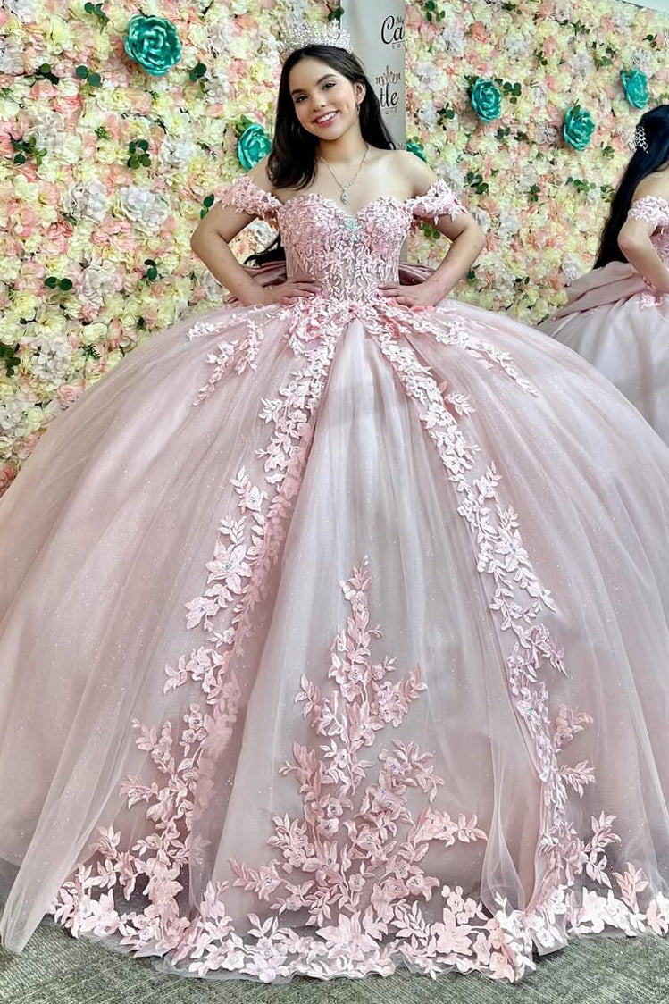 Pink Quinceanera Dresses Tulle Lace Appliques Birthday Party Dress for Sweet 16 HE087