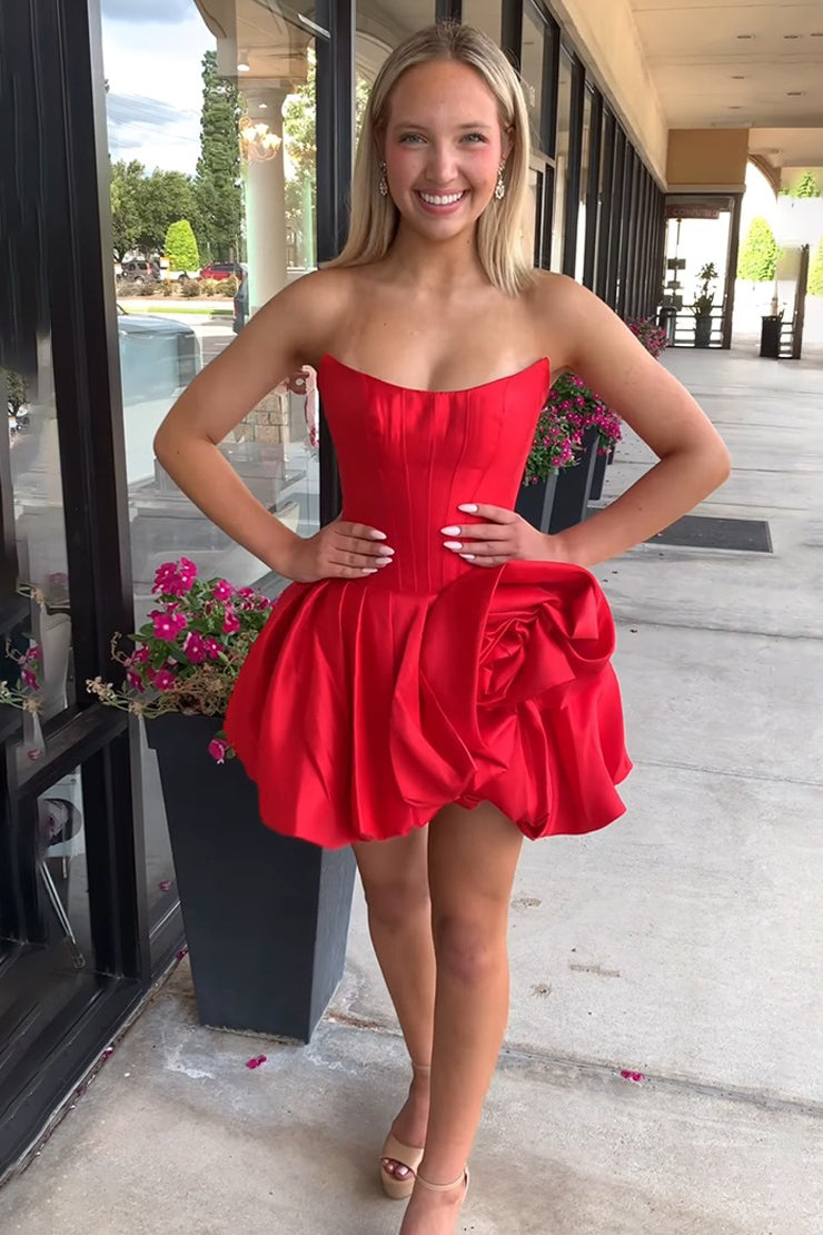 Red A Line Sweetheart Satin Corset Homecoming Dresses Short Party Gowns HE586