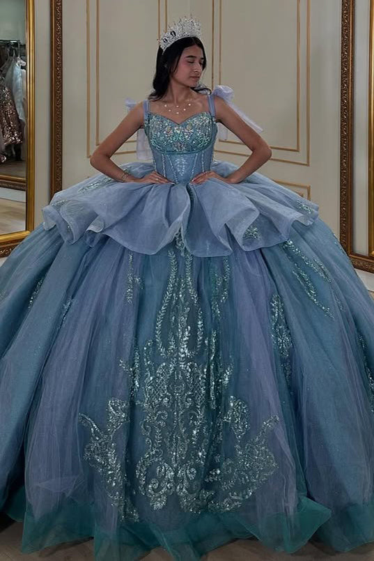 Vestidos de quinceañera con apliques de tul y brillo estilo princesa, para fiesta de graduación, HE421