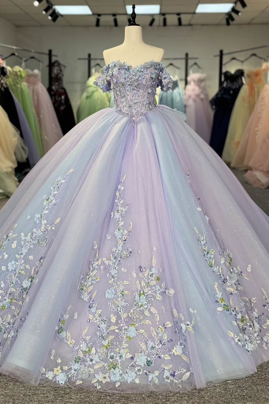 Lilac Quinceanera Dresses Tulle Lace Appliques Party Dresses for Sweet 16