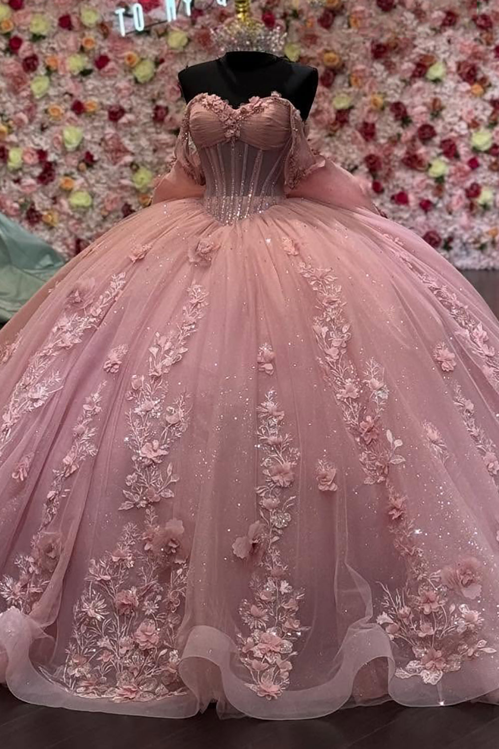 Vestidos de quinceañera con hombros descubiertos, tul princesa, apliques, vestidos de quinceañera HE530