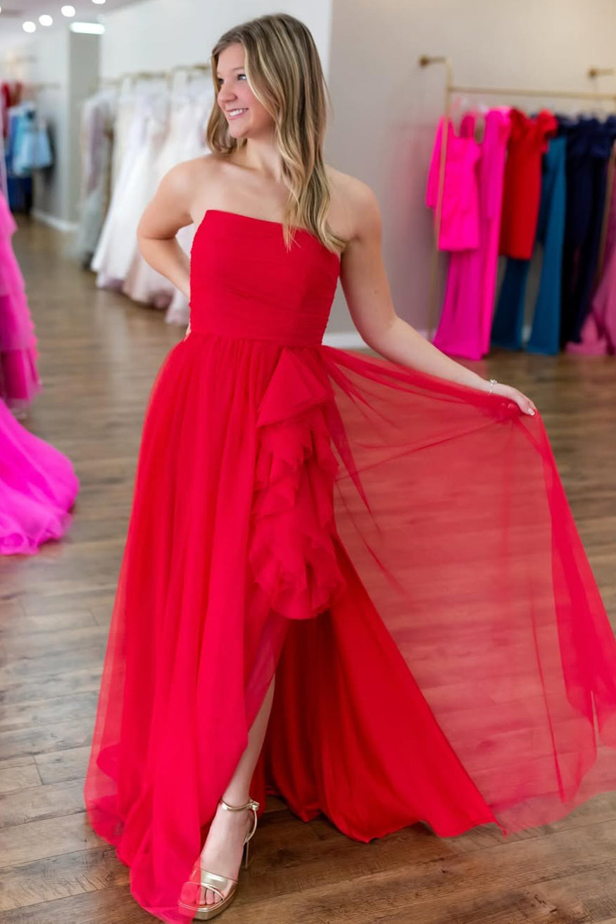 A Line Chiffon Prom Dresses Long for Women Strapless Plus Size Formal Hebebridal A Line Chiffon Prom Dresses Long for Women Strapless Plus Size Formal Hebebridal