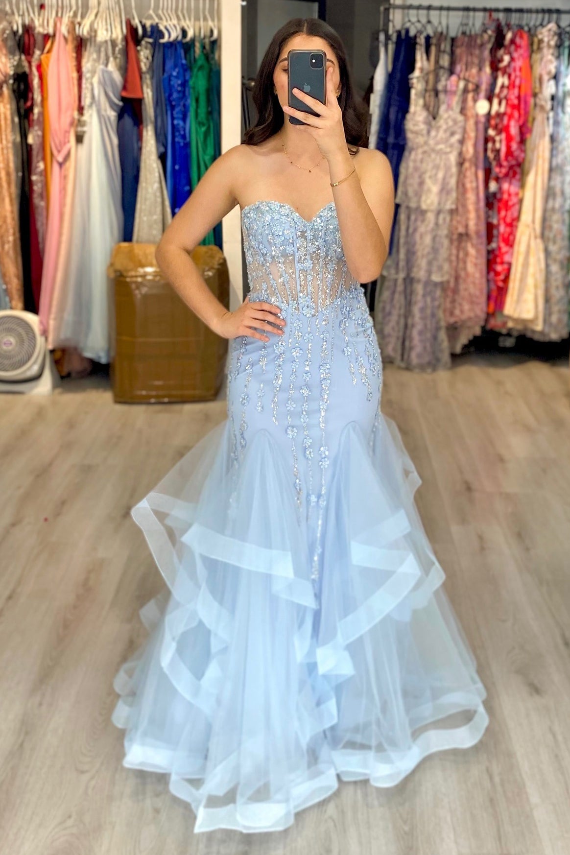 HE259-Mermaid Tulle Lace Beaded Prom Dresses Sweetheart Corset Evening Gowns Strapless Formal Party Dress for Women