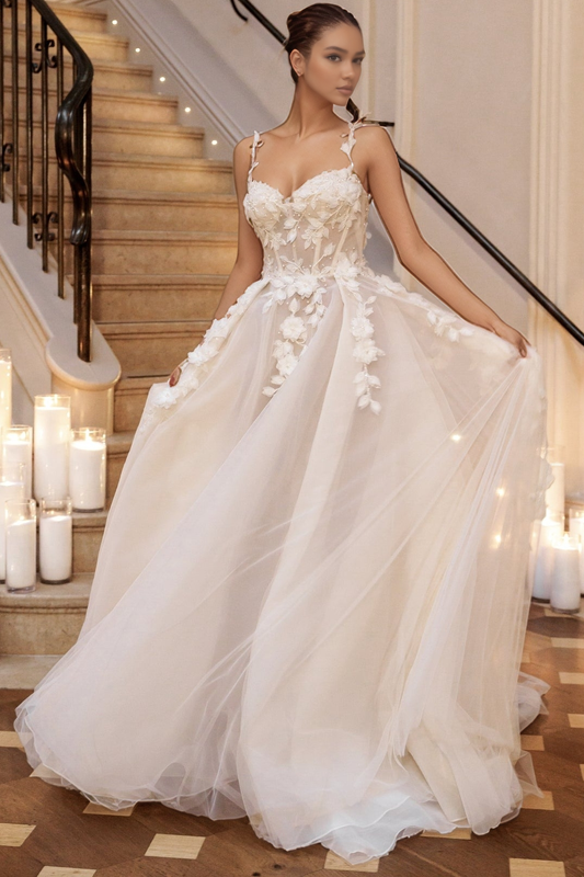 Sweetheart A-Linie Tüll 3D Blumen Strand Brautkleider für die Braut HE878