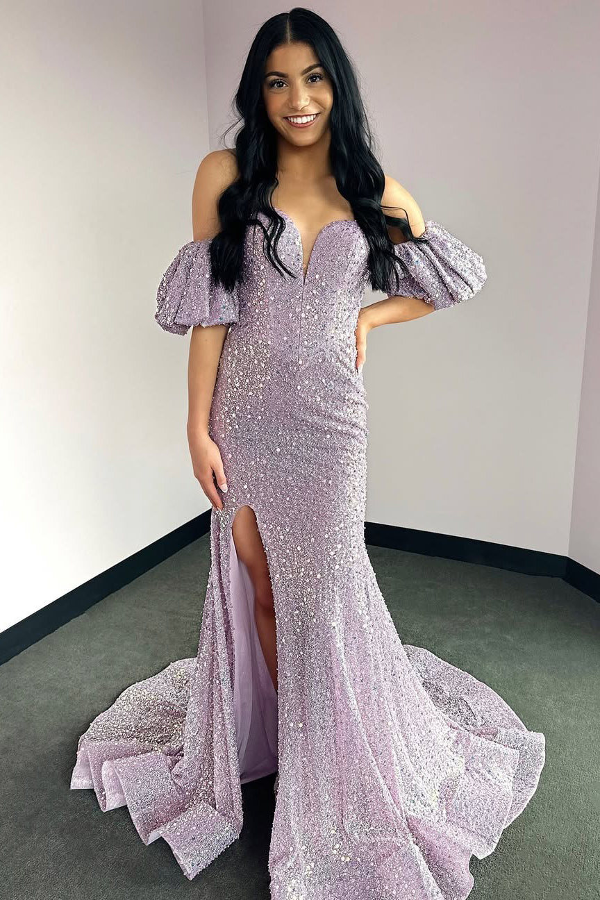 Vestidos de fiesta largos con escote corazón y lentejuelas brillantes de sirena HE339