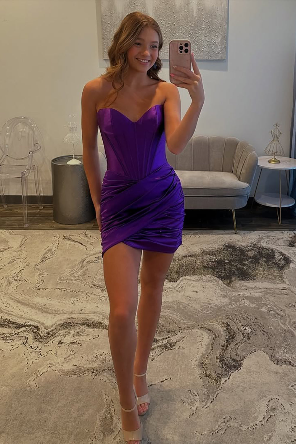 Vestidos de fiesta sin tirantes con corsé de corazón metálico para jóvenes HE599