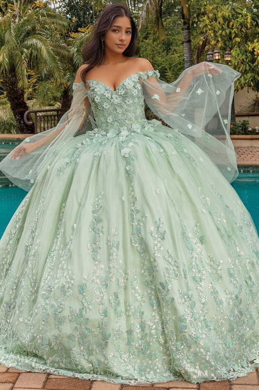 Ball Gown Princess Tulle Lace Appliqued Beaded Quinceanera Dresses Sweet 16 Party Gowns HE874