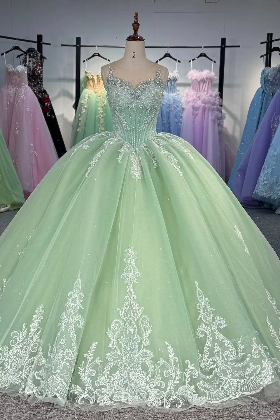 HE283 - Hermosos vestidos de quinceañera con apliques de tul y encaje, sin mangas, para fiesta de cumpleaños