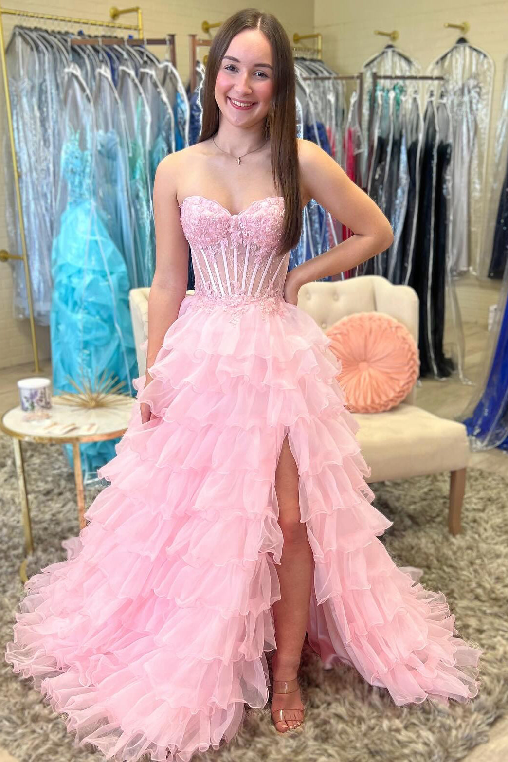 A Line Sweetheart Long Prom Dresses Tulle Lace Appliqued Ruffles Party Hebebridal A Line Sweetheart Long Prom Dresses Tulle Lace Appliqued Ruffles Party Hebebridal