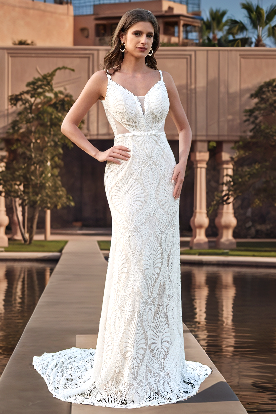 Mermaid V Neck Boho Lace Wedding Dresses Plus Size Bride Wedding Gowns for Women HE861