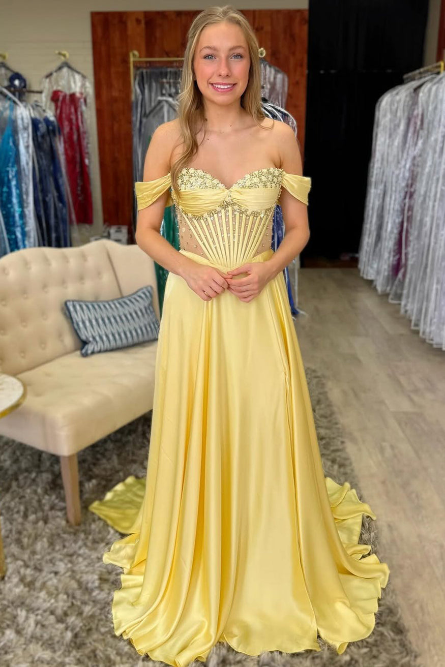 Women's Prom Dresses Long Satin Beaded A Line Corset Evening Party Dresses HE141
