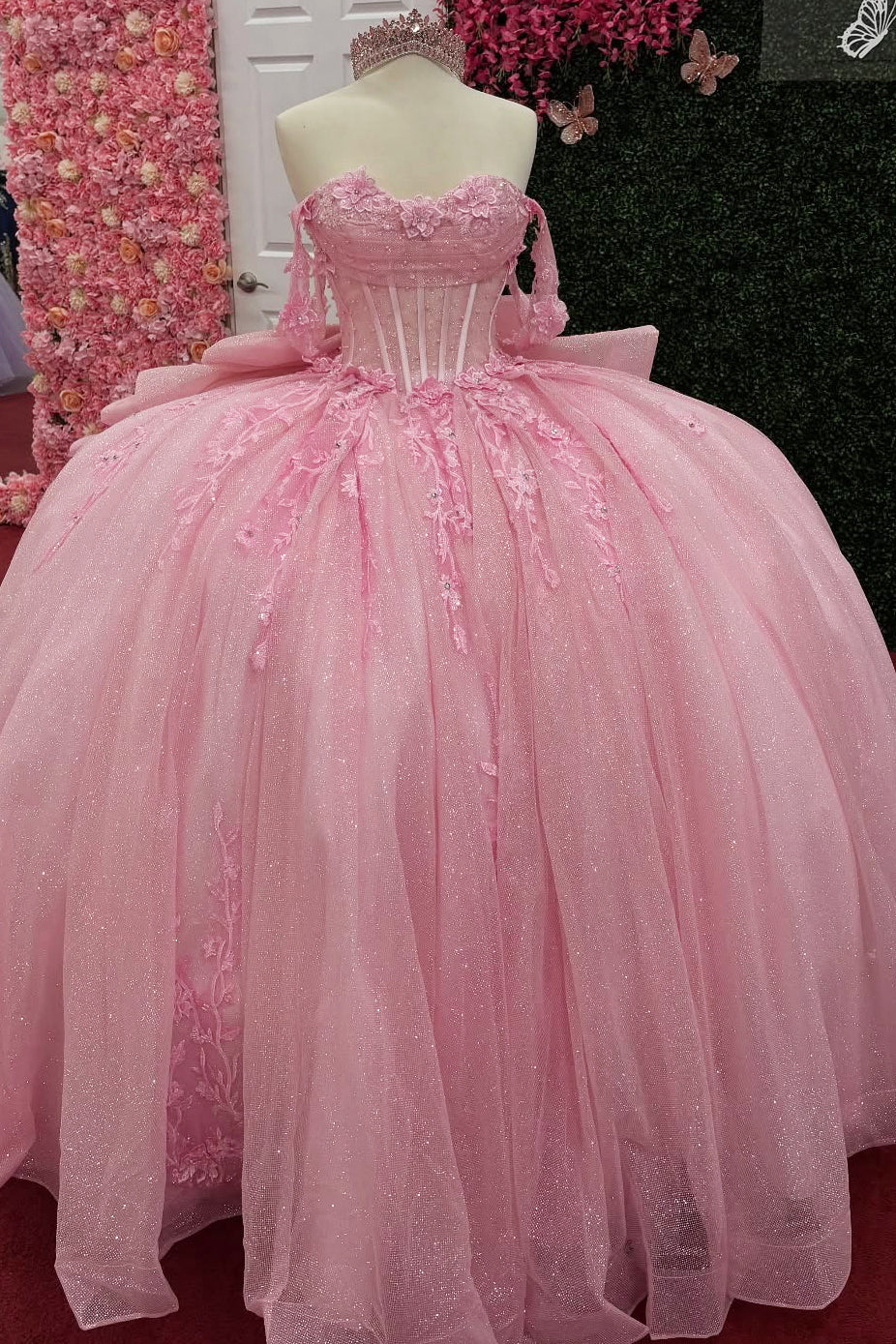 Pink Quinceanera Dresses Tulle Lace Appliques Birthday Party Dresses for Sweet 16 HE093