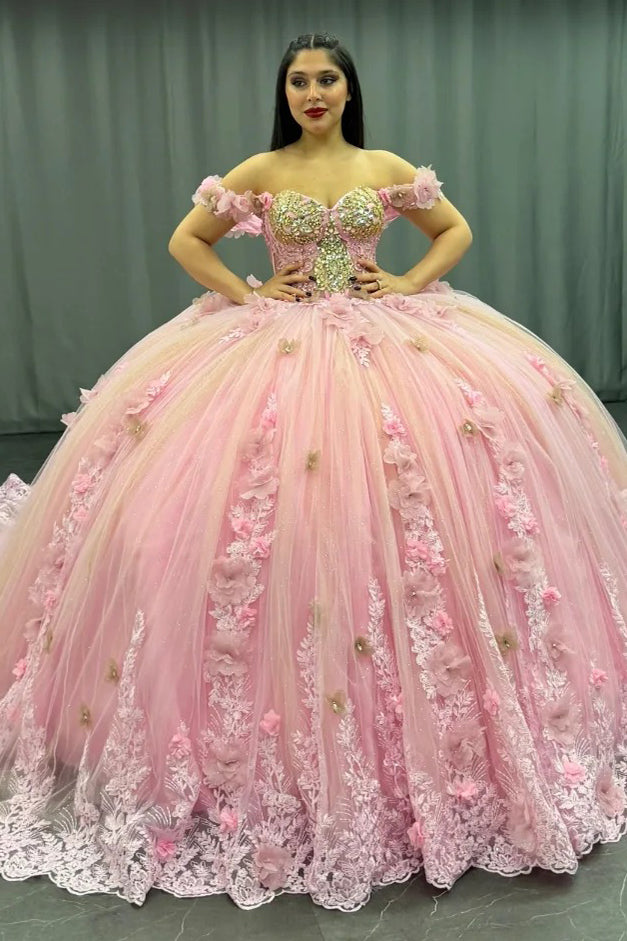 HE176 - Hermoso vestido de quinceañera para dulces 16, princesa, tul, encaje, cuentas, sin mangas, vestido de fiesta de cumpleaños, graduación, con cola larga